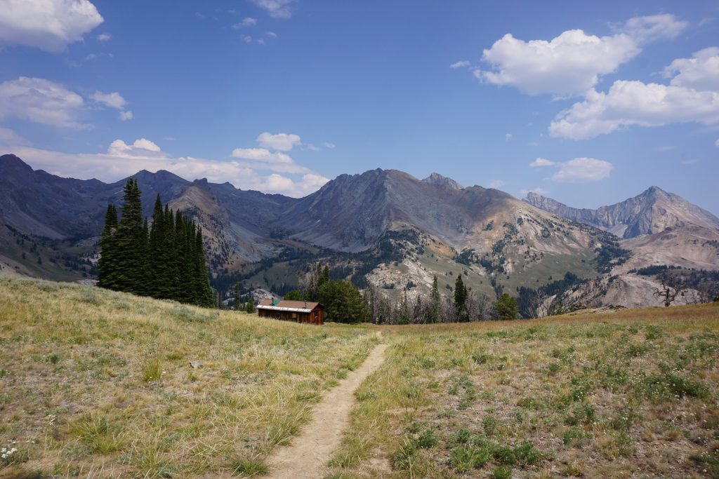 Pioneer mountains and the cabin.