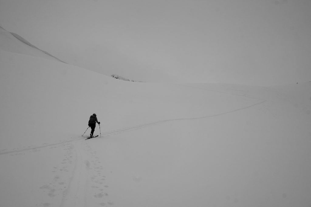 Skinning up the northwest bowl of Ptarmigan Perch